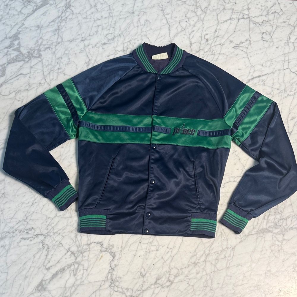 Vintage Prince Tennis Men's Navy and Green Track Jacket Sz M
